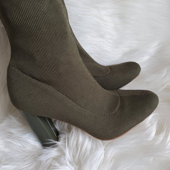 Steve Madden Olive Pull On Mid-Calf Stretch Fabric Block Heel Boots SZ 8 - Picture 7 of 15